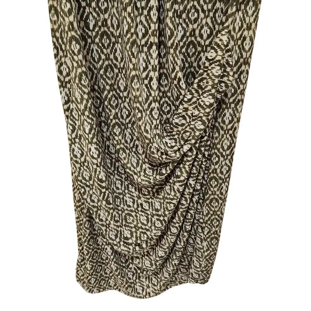 Michael Kors Green White Print Gathered Waist Dress Sz L